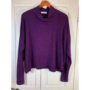 Bryn Walker Bamboo Organic Cotton Shirt Women Medium Purple Mock Neck Boxy Lagom